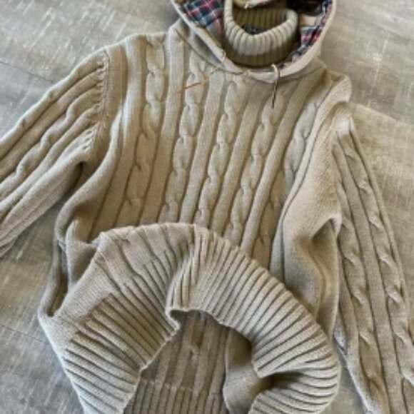 Gant Rugger Beige Wool Hoodie Jacket sz M RARE Cable Knit Sweater Varsity Preppy - Picture 8 of 11